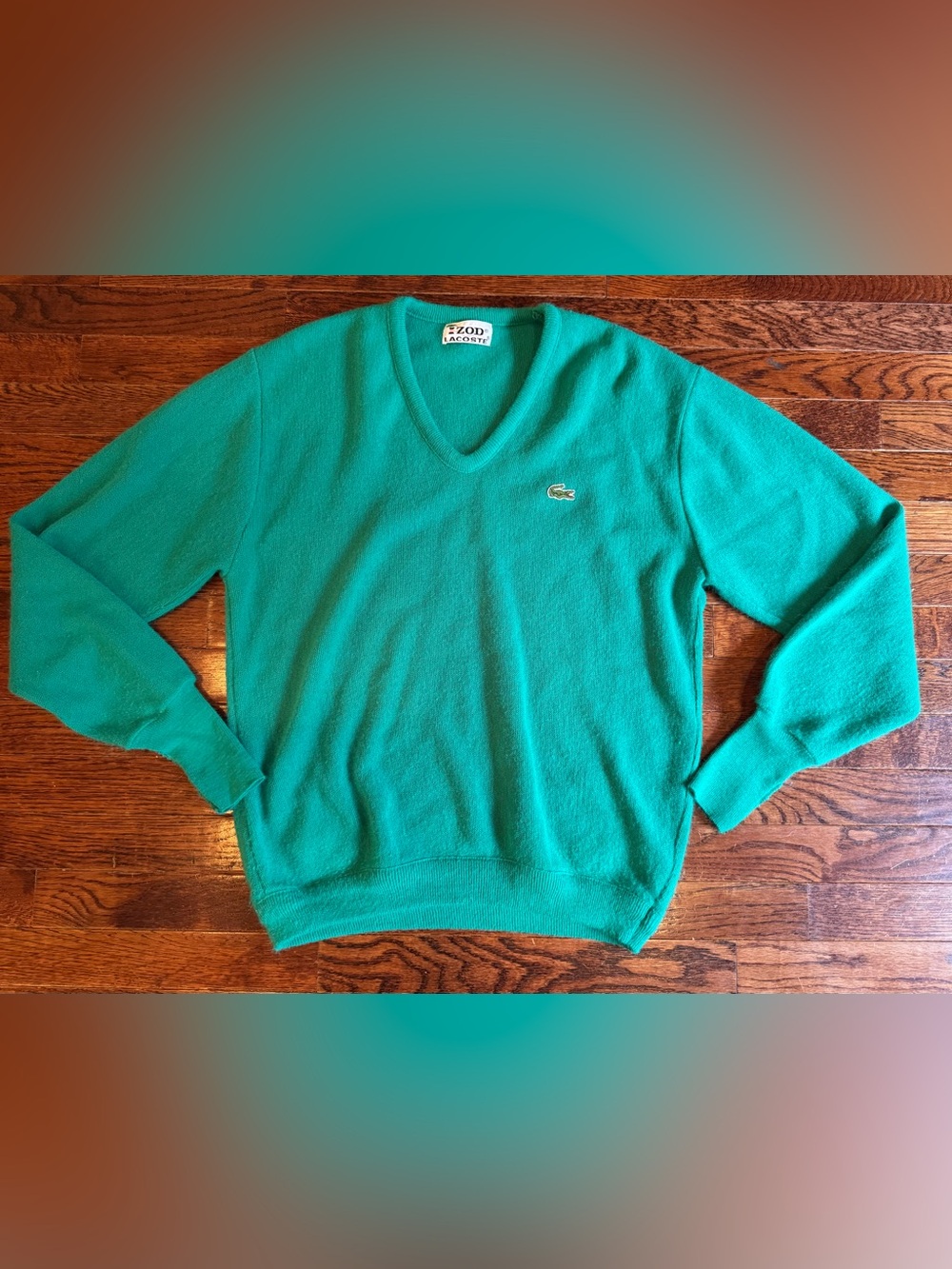 Vintage Izod Lacoste Green V-Neck Acrylic Pullover Sweater VTG Alligator Logo XL